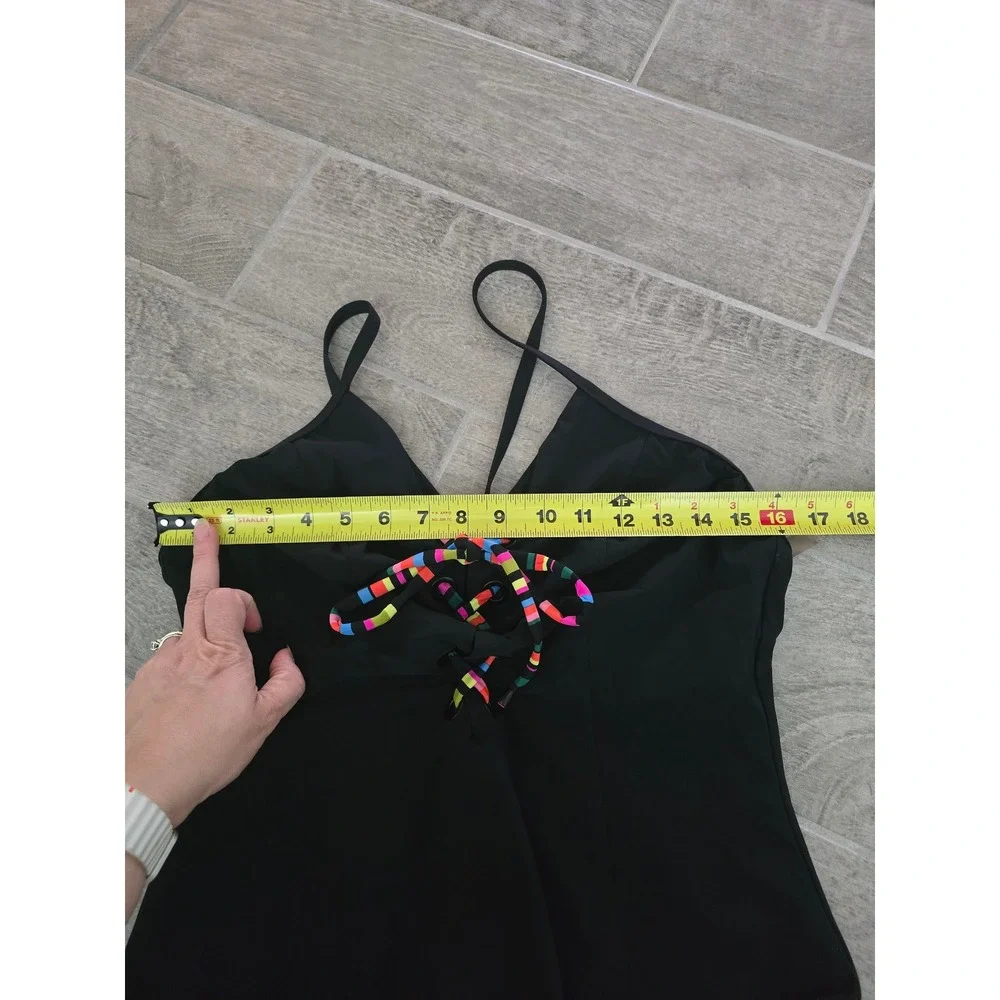 Skinny Dippers Lacey‎ One Piece Swimsuit Black Colorful Detail XL